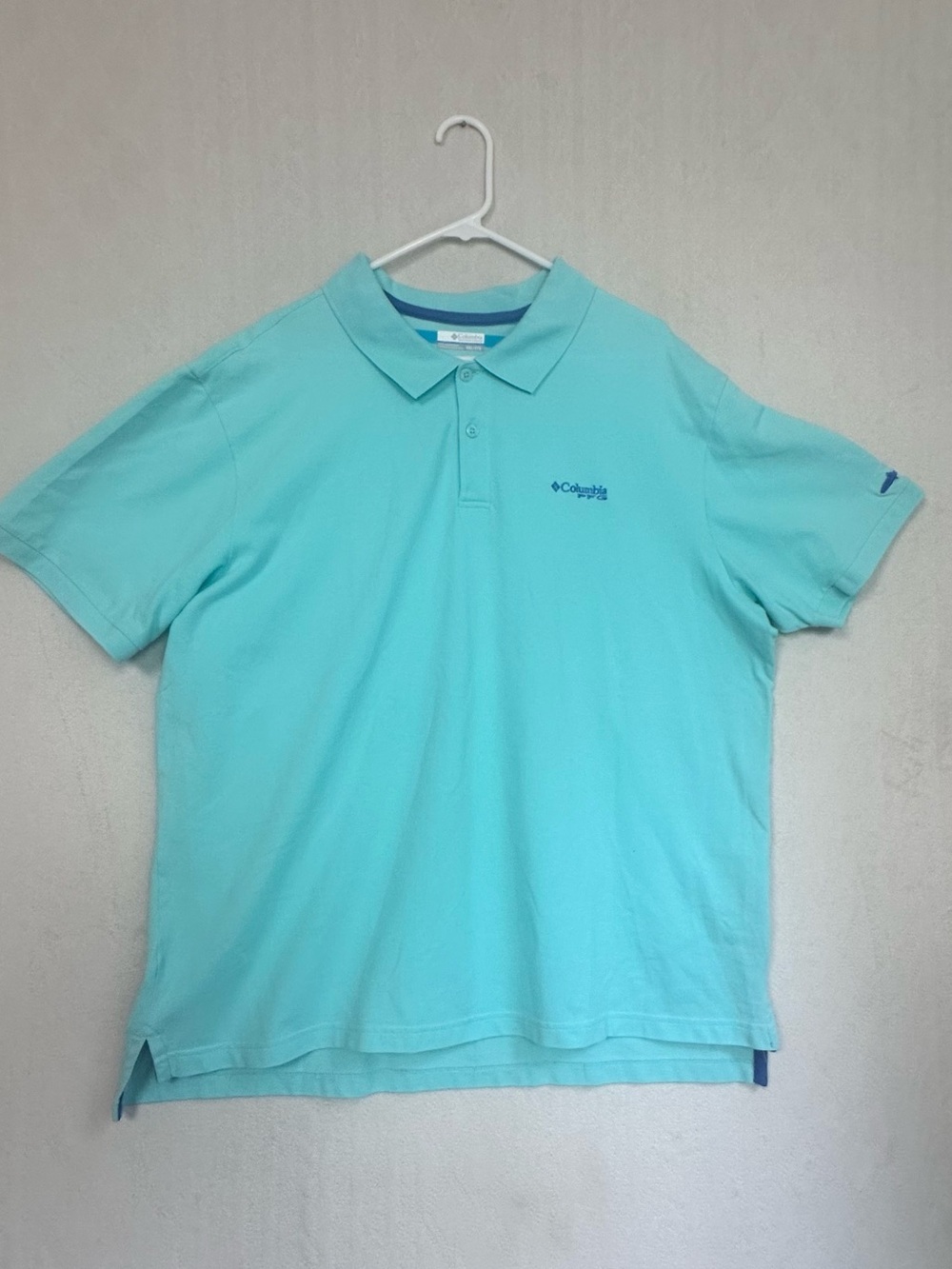 Columbia PFG Men's Fishing Polo Shirt in Light Aqua Sz XXL Fish Emblem Preppy